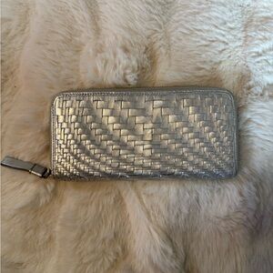 Cole Haan Metallic Silver Woven Wallet Genevieve Weave